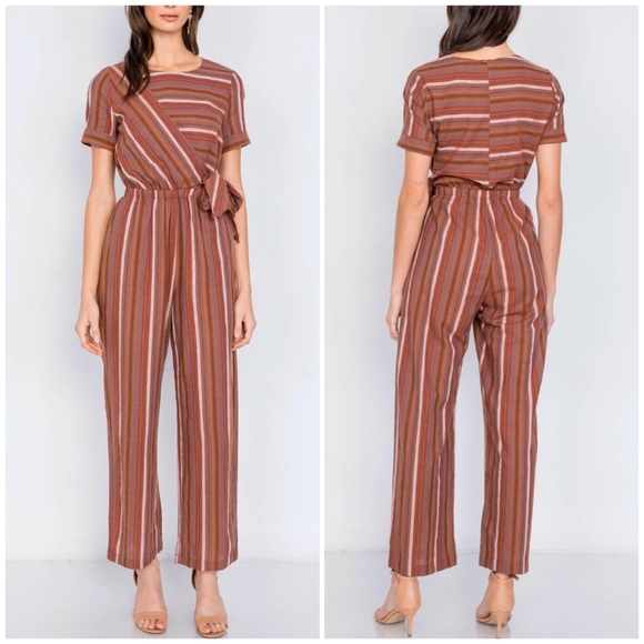 LAST ONE❗LE LIS Stitch Fix Rust Stripes Jumpsuit - Picture 5 of 5